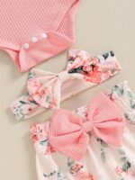 Edhomenn Baby Girls 3 Piece Fall Outfit Long Sleeve Romper and Floral Long Pants with Bow Headband - Image 5