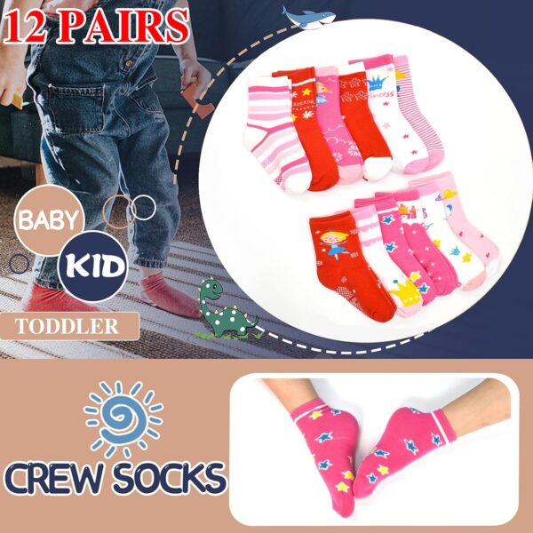 GRPSKCOS Toddler Girls Socks, 12 Pack Non Slip Crew Socks with Grips for 1-7 Years Kids - Image 6