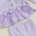 Geagodelia Toddler Baby Girl Fall Winter Outfits Ruffled Long Sleeve Lace/Striped/Polka Dot Print Sweatshirt Ribbed Shirts Top with Long Pants 2Pcs Clothing Set for Little Girls - Image 6