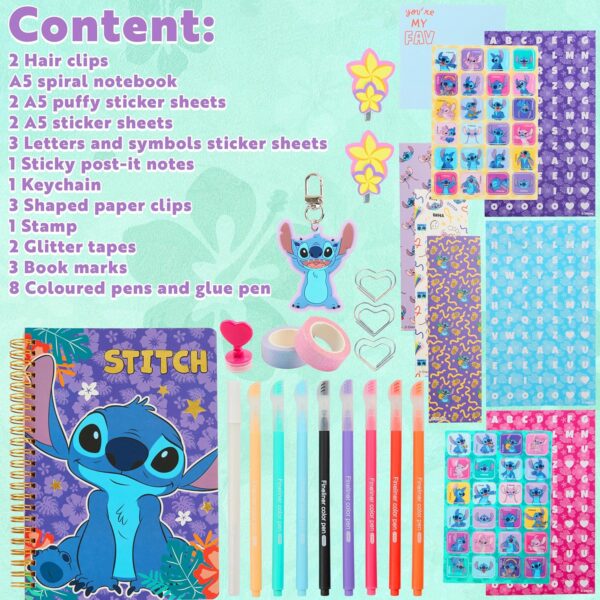 Disney Stitch DIY Journal Kit for Kids Teens A5 Diary Art Supplies Stickers Sticky Notes Keyring Coloured Pens Arts and Crafts Stitch Gifts - Image 6