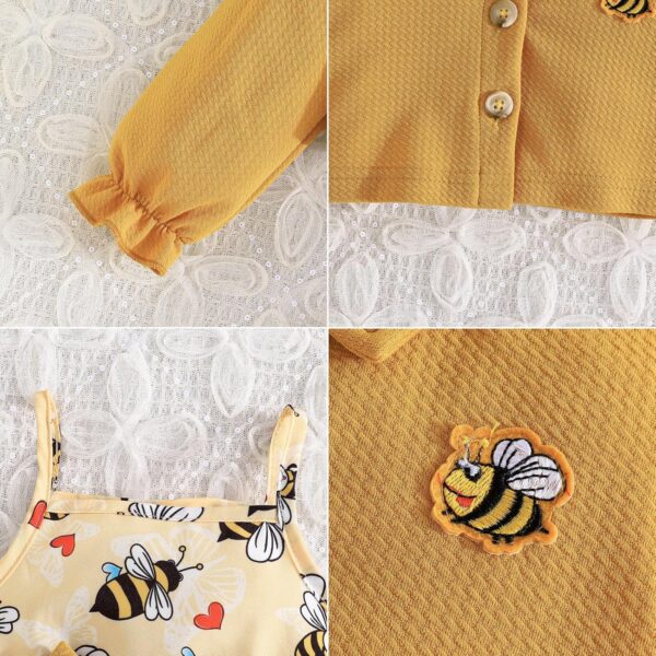 Yanmucy Toddler Baby Girls Dress and Coat Set 2PCS Honeybee Print Tutu Dresses Long Sleeve Lapel Cardigan Baby Girl Clothes Outfits - Image 7