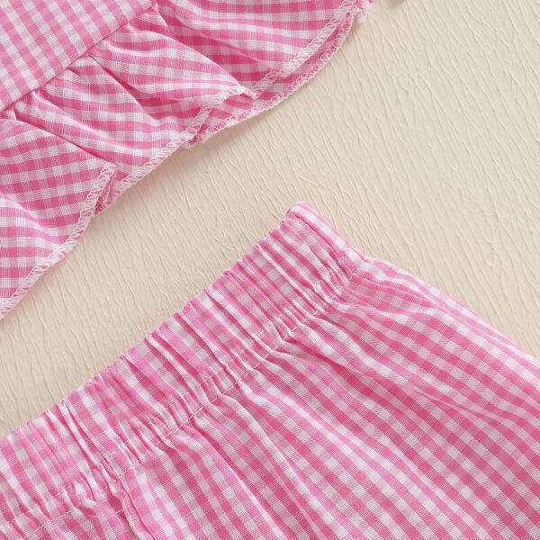 MAHUAOYIXI Toddler Baby Girl Birthday Outfit Short Sleeve Letter Embroidery Shirts Ruffled Hem Tank Tops Vest and Plaid Bloomer Shorts 2Pcs Set Happy Birthday Clothes for Little Girls - Image 6