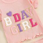 MAHUAOYIXI Baby Girl 2Pcs Birthday Outfits Short Sleeve Letter Embroidery Tops + Flare Pants Set Toddler Girls Clothes Girls Birthday Clothing Set - Image 5