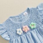 Baby Girl Summer Clothes 3D Flower Embroidery Smocked Tunic Top Casual Shorts Set 2Pcs Toddler Summer Outfit 9M-4Y - Image 4