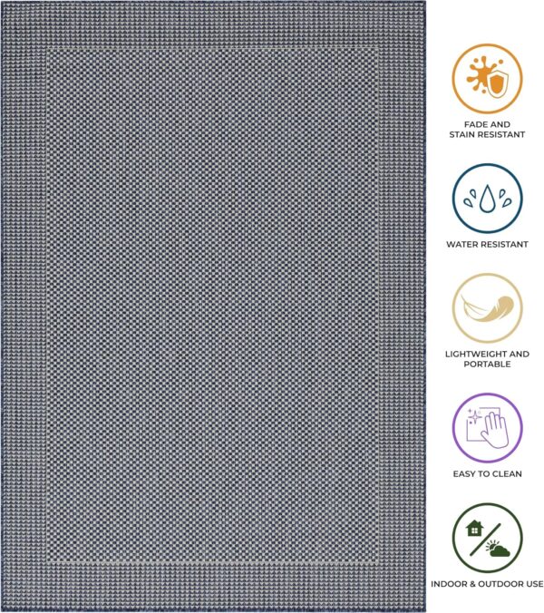 homeart Outdoor Rugs | Easy-Cleaning Indoor & Outdoor Area Rugs for Porch, Deck, Balcony, Garden, Picnic, Kitchen, Hallway | UV & Weather-Resistant Large Patio Rug Mats D.Blue Cream, 180 x 270 cm - Image 7