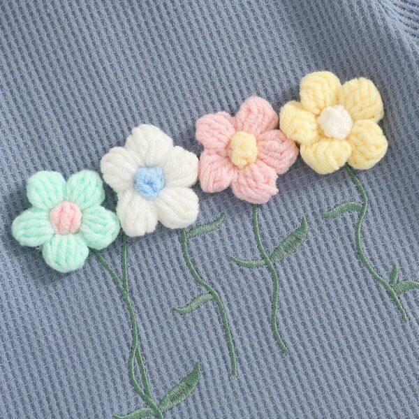 2Pcs Toddler Girl Summer Outfit Flower Print ​Crewneck Short Sleeve T-Shirts Tops And Floral Shorts Baby Girl Ribbed Bloom Flower Set - Image 6