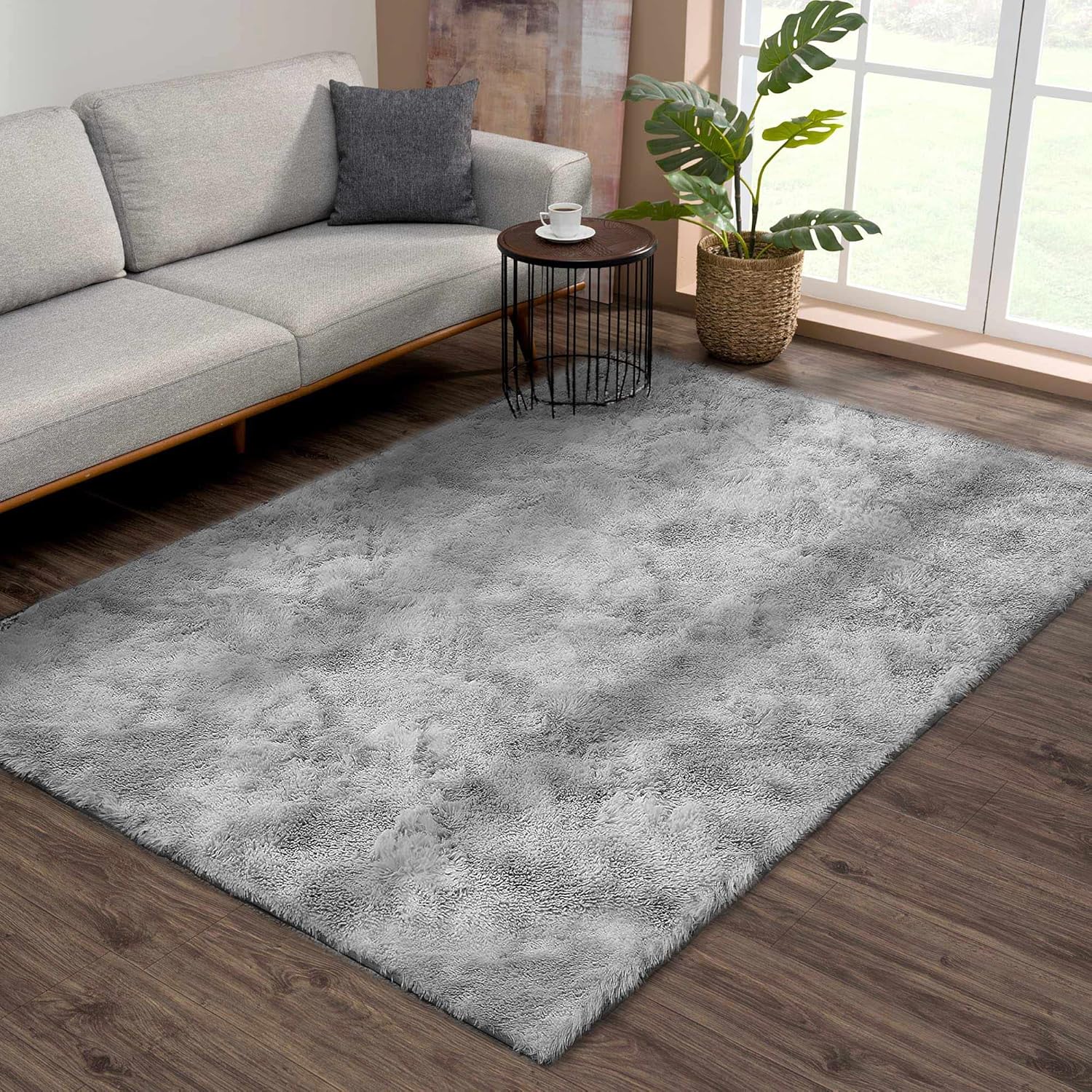 916s6Ci6K3L._AC_SL1500_.jpg ASIinnsy Area Rugs Soft Fluffy Shaggy Rugs Living Room Grey Large Modern Plush Rug High Pile Non-Slip Bedroom Carpet Floor Mat Nursery Bedside Rug (Grey White, 120 x 160 cm) - Image 1