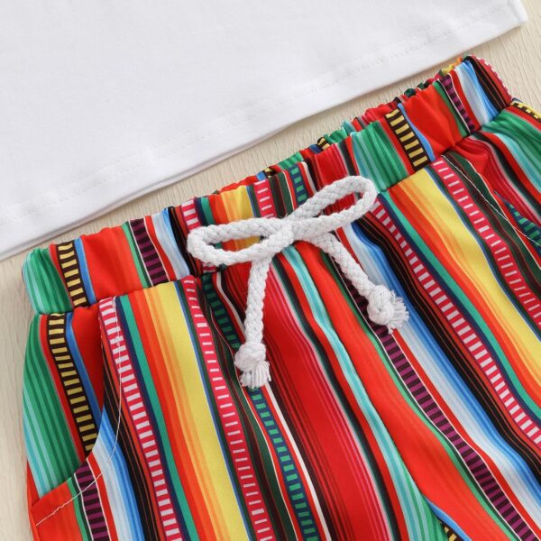 Toddler Kid Girls Summer Outfit Animal Embroidery Short Sleeve Top Colorful Stripes Elastic Waist Shorts Set 2Pcs Clothes Set - Image 6