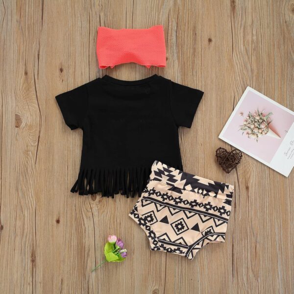 Fabumily Newborn Baby Girl Clothes Set Letter Short Sleeve Tassel T Shirt Bloomer Shorts Headband 3Pcs Infant Summer Outfits - Image 6
