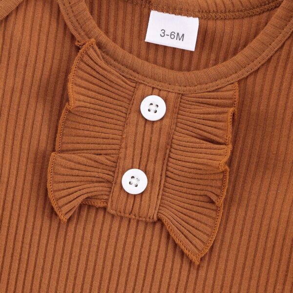 ESHOO Baby Girl Clothes Newborn Dress Set Long Sleeve Ruffle Romper Plaid Suspender Skirt Overall Dress Bow Headband Infant Outfits for 0-24M - Image 3