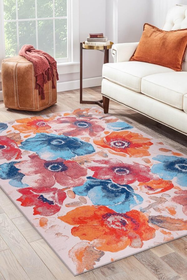 DAPHNE HOME DECOR Machine Washable Area Rugs, 120X180 CM, For Kitchen, Bedroom, Dining Room and Living Room Non Slip Area Rugs | Soft Short Pile | Kid Pet Friendly Rug (Floral - Daisy) - Image 3
