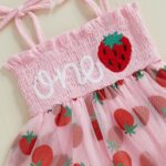 BeliBacca First Birthday Outfits for Baby Girls One Year Old Summer Romper Dress Strawberry Letter Embroidery Smocking Tulle Dress Bodysuit with Bow - Image 4