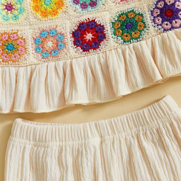 Baby Girl Summer Outfit Floral Crochet Ruffle Sleeveless Camisole Tops Trousers Kids Girl Clothes - Image 7