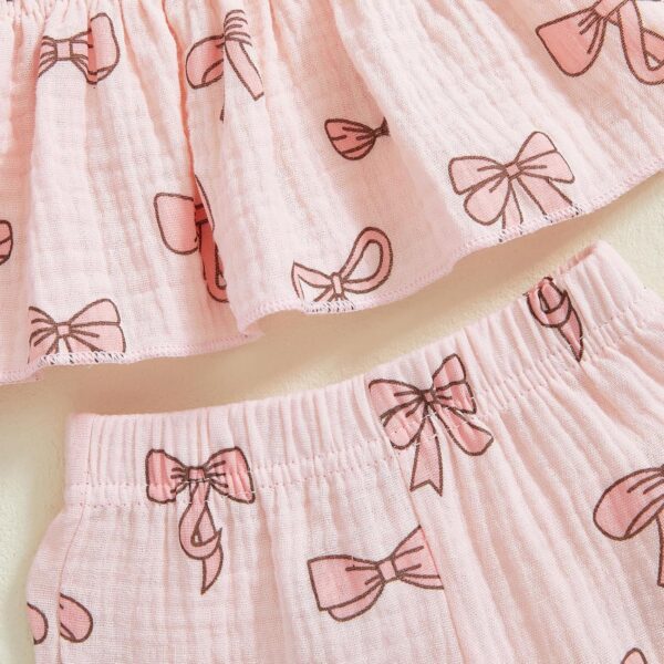 Yoisdtxc Toddler Baby Girl Clothes Summer Tie-Up Ruffle Tops Cotton Linen Pants Set Infant Smocked 2Pcs Outfit - Image 6