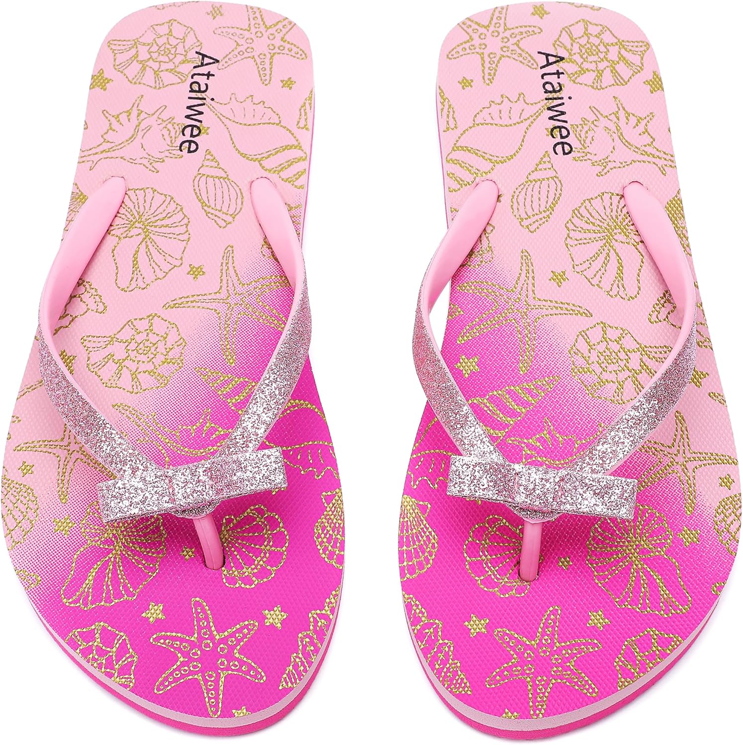 91QhzJFWoyL._AC_SL1500_.jpg Ataiwee Girl's Flip Flops, Little/Big Kid's Beach Thong Colorful Printed Sandals for Children. - Image 1