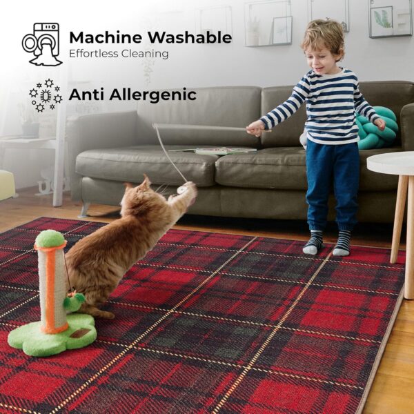 Arty Rugs Machine Washable Rug, 200x290cm, 75% Recycled Cotton, Short Pile, Non-Slip Backing, Non-Shedding, Area Rugs for Living Room, Bedroom, Kitchen, Hallway, Office, Red Tartan - Image 2