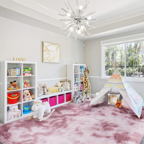 FVVRAX Area Rugs Living Room Rug, Soft Fluffy Shaggy Bedroom Rug Floor Carpet, Large Carpets for Kids Girls Dorm Nursery Bedside Rug, 140x200cm, Tie Dyed Dark Pink - Image 2