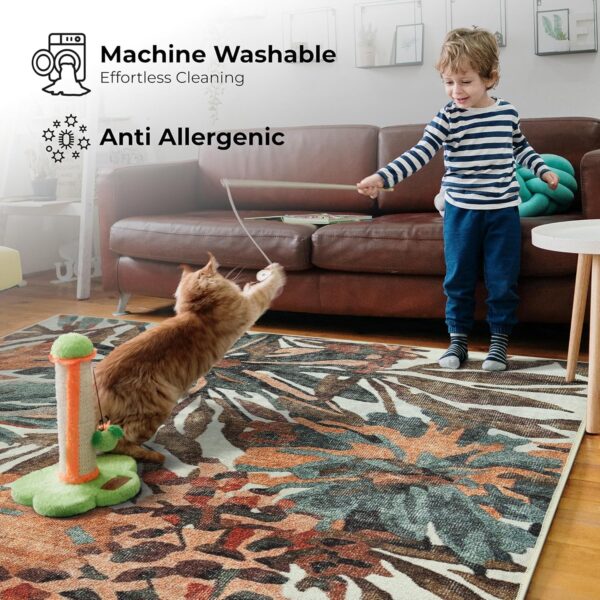 Arty Rugs Machine Washable Rug, 240x330cm, 75% Recycled Cotton, Short Pile, Non-Slip Backing, Non-Shedding, Area Rugs for Living Room, Bedroom, Kitchen, Hallway, Office, Peach & Dark Khaki - Image 2