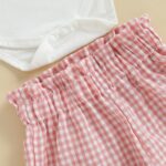 Baby Girl 1st Birthday Outfits Short Sleeve Romper Plaid Shorts Set Headband One Year Old Girl Birthday Outfits - Image 5