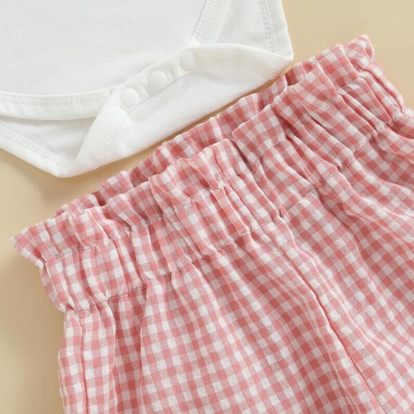 Baby Girl 1st Birthday Outfits Short Sleeve Romper Plaid Shorts Set Headband One Year Old Girl Birthday Outfits - Image 5