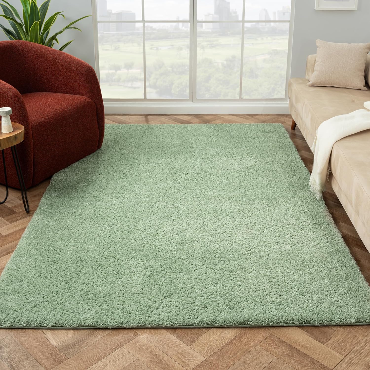 91bvleYwZuL._AC_SL1500_.jpg Rugs and More City Shaggy Living Room Rug - Classic Area Rug for Bedrooms or Lounge, Durable Shaggy Rug, Mint Soft Low Pile, Easy to Care, Sound Insulating (Olive, Green - 120x170cm) - Image 1