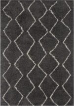 THE RUGS Modern Moroccan Design Living Room and Bedroom Rugs, Non-Shedding & Easy Care (Boho Dark Grey/Ivory, 80x150 cm) - Image 7
