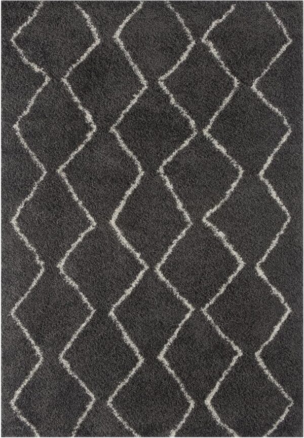 THE RUGS Modern Moroccan Design Living Room and Bedroom Rugs, Non-Shedding & Easy Care (Boho Dark Grey/Ivory, 80x150 cm) - Image 7