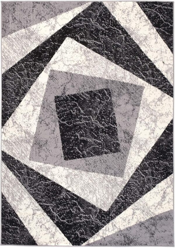 TAPISO Dream Area Rug Living Room Bedroom Short Pile Modern Light Dark Grey Square Durable Carpet Size - 140 x 200 cm (4ft7 x 6ft7) - Image 2