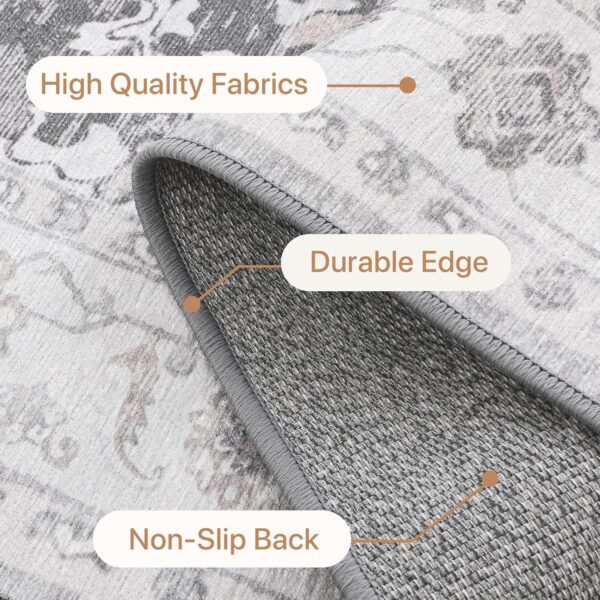 GENIMO Bohemian Rug 160x230cm Grey - Machine Washable Non-Slip Large Area Rug, Fade-Resistant Vintage Carpet for Living Room Bedroom | Non-Shedding Boho Design - Image 5