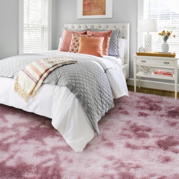 FVVRAX Area Rugs Living Room Rug, Soft Fluffy Shaggy Bedroom Rug Floor Carpet, Large Carpets for Kids Girls Dorm Nursery Bedside Rug, 140x200cm, Tie Dyed Dark Pink - Image 3