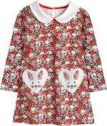 KAKU NANU Girls' Dresses Long Sleeve 2-7 Years Cotton Baby Girl Dress Tops A-Line Cartoon Casual Dresses