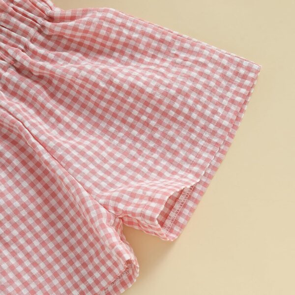 Baby Girl 1st Birthday Outfits Short Sleeve Romper Plaid Shorts Set Headband One Year Old Girl Birthday Outfits - Image 6