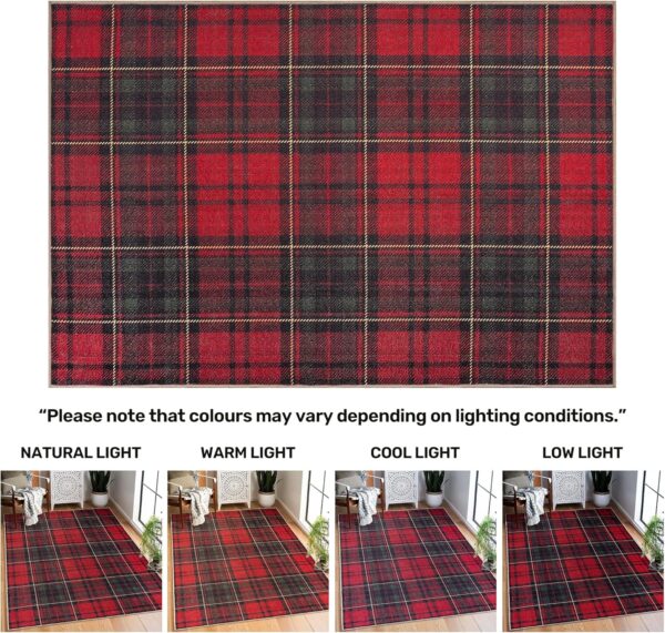 Arty Rugs Machine Washable Rug, 200x290cm, 75% Recycled Cotton, Short Pile, Non-Slip Backing, Non-Shedding, Area Rugs for Living Room, Bedroom, Kitchen, Hallway, Office, Red Tartan - Image 7
