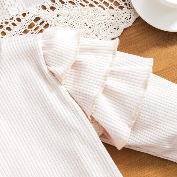 HPSOM Baby Kids Girl Clothes Set Ruffle Ribbed Long Sleeve Top Bow Tie Plaid Skirt 2PCS Spring Fall Toddler Outfits Set 2-7Y - Image 6
