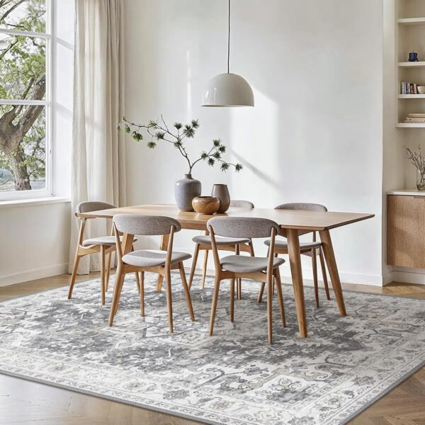 GENIMO Bohemian Rug 160x230cm Grey - Machine Washable Non-Slip Large Area Rug, Fade-Resistant Vintage Carpet for Living Room Bedroom | Non-Shedding Boho Design - Image 2