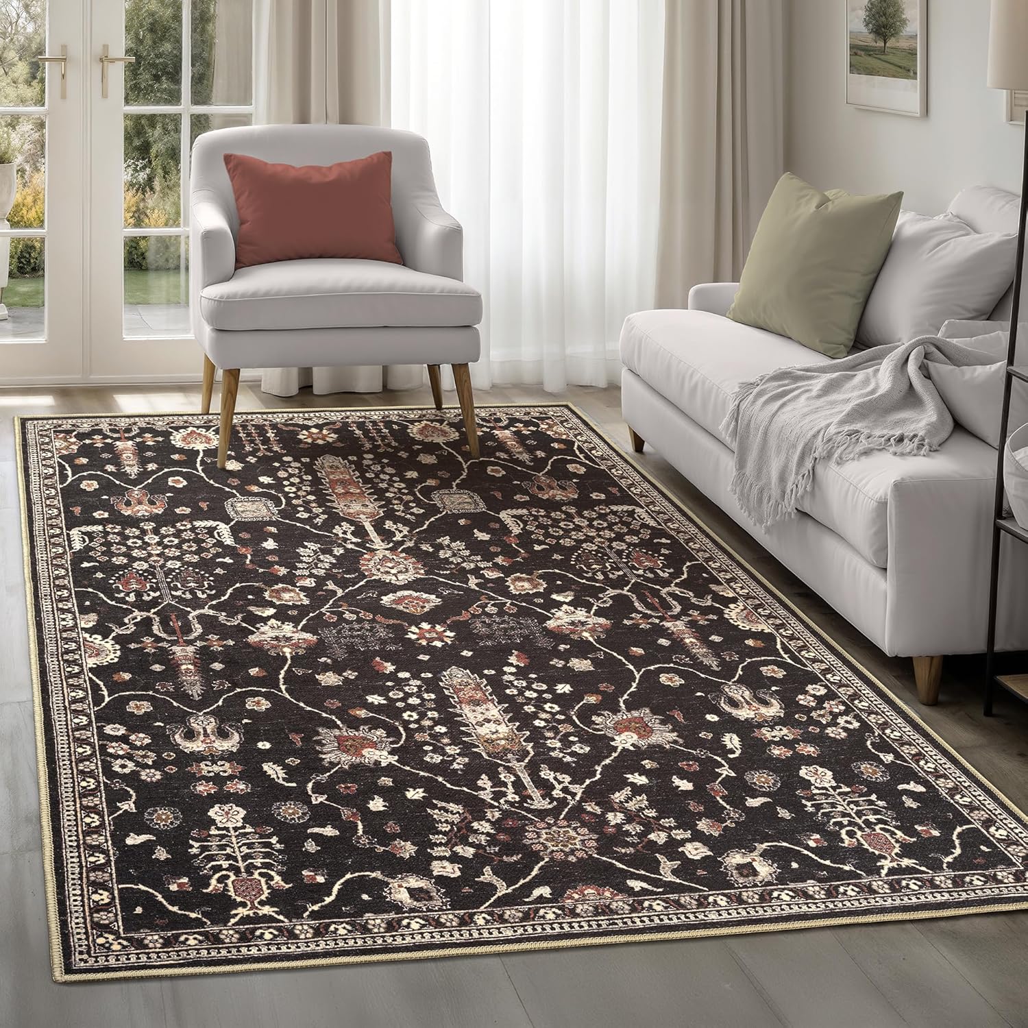 91j5jWf4FzL._AC_SL1500_.jpg Arty Rugs Machine Washable Rug, 200x290cm, 75% Recycled Cotton, Short Pile, Non-Slip Backing, Non-Shedding, Area Rugs for Living Room, Bedroom, Kitchen, Hallway, Office, Charcoal Black - Image 1