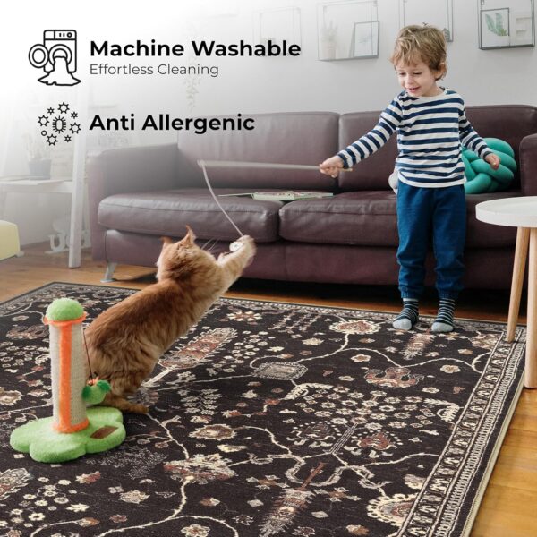 Arty Rugs Machine Washable Rug, 200x290cm, 75% Recycled Cotton, Short Pile, Non-Slip Backing, Non-Shedding, Area Rugs for Living Room, Bedroom, Kitchen, Hallway, Office, Charcoal Black - Image 2