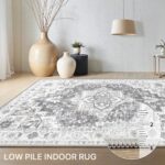 GENIMO Bohemian Rug 160x230cm Grey - Machine Washable Non-Slip Large Area Rug, Fade-Resistant Vintage Carpet for Living Room Bedroom | Non-Shedding Boho Design - Image 3