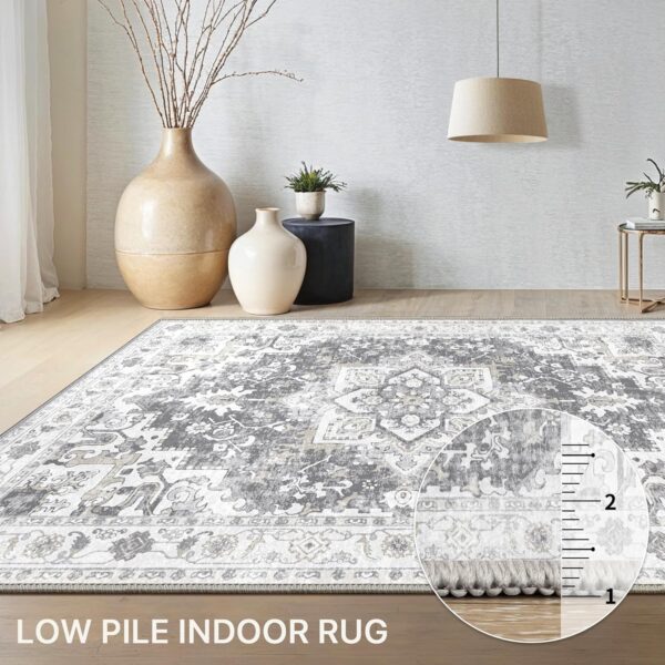 GENIMO Bohemian Rug 160x230cm Grey - Machine Washable Non-Slip Large Area Rug, Fade-Resistant Vintage Carpet for Living Room Bedroom | Non-Shedding Boho Design - Image 3