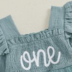 Newborn Baby Girls First Birthday Outfits Letter Floral Embroidery Romper Dress Long Sleeve Jumpsuits with Bowknot Headband Toddler Infant Girls Clothes - Image 4