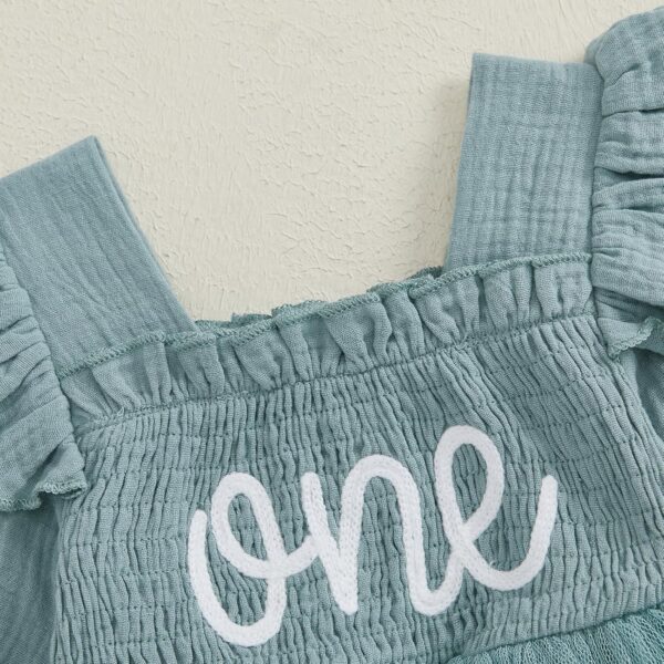 Newborn Baby Girls First Birthday Outfits Letter Floral Embroidery Romper Dress Long Sleeve Jumpsuits with Bowknot Headband Toddler Infant Girls Clothes - Image 4