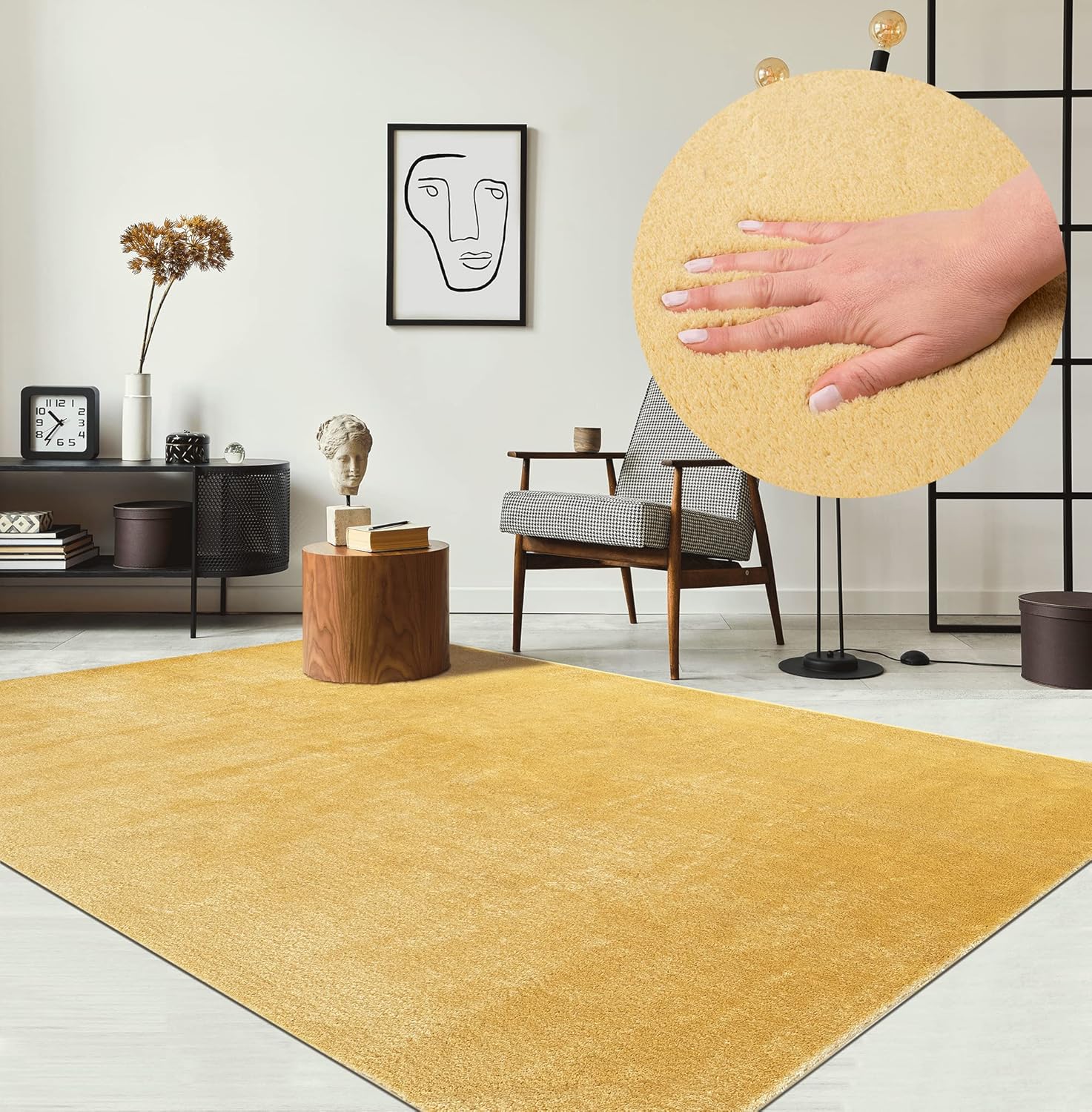 91rnIfffQvL._AC_SL1500_.jpg the carpet Relax rug for living room or bedroom in Gold 60 x 110 cm | washable up to 30 degrees | non-slip underside | modern and soft short pile rug | rectangular - RELAX rug - Image 1
