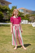 Arshiner Girls Clothing Sets Kids Fashion T-shirts with Trousers Set Puff Sleeves Top with Printed Trousers Set Summer Casual Outfits for Girls 5-14 Years - Image 2