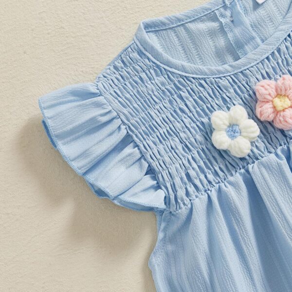 Baby Girl Summer Clothes 3D Flower Embroidery Smocked Tunic Top Casual Shorts Set 2Pcs Toddler Summer Outfit 9M-4Y - Image 5