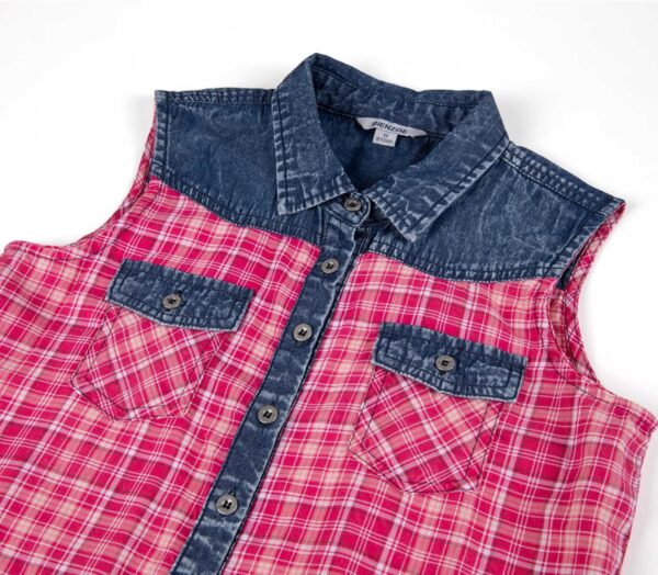 Bienzoe Girls Crop Tank Tops: Cowgirl Plaid Sleeveless Button Down Western Casual Blouse - Image 5