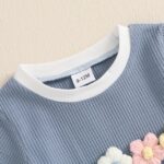 2Pcs Toddler Girl Summer Outfit Flower Print ​Crewneck Short Sleeve T-Shirts Tops And Floral Shorts Baby Girl Ribbed Bloom Flower Set - Image 5