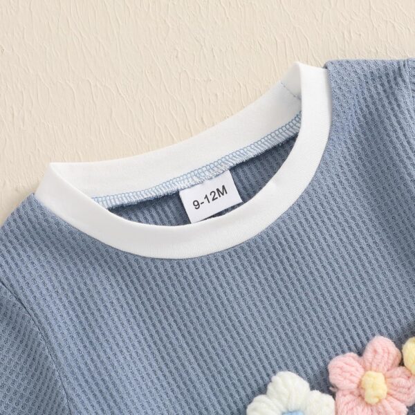 2Pcs Toddler Girl Summer Outfit Flower Print ​Crewneck Short Sleeve T-Shirts Tops And Floral Shorts Baby Girl Ribbed Bloom Flower Set - Image 5