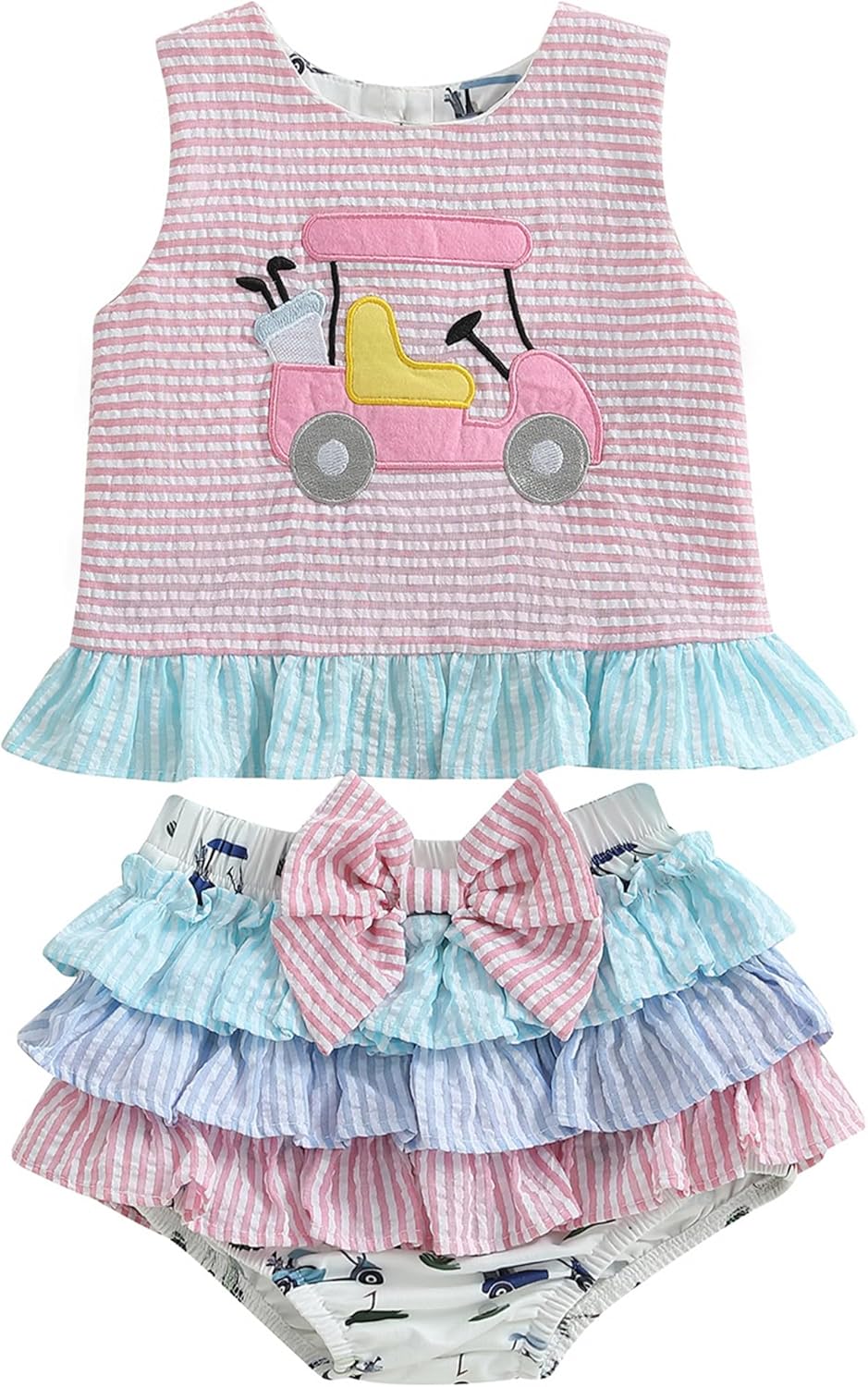 1746083309_81Kd5iM39VL._AC_SL1500_.jpg Toddler Baby Girl Summer Cute Outfits Ruffled Backless Sleeveless Tank Tops Tutu Bloomers Shorts Sets - Image 1