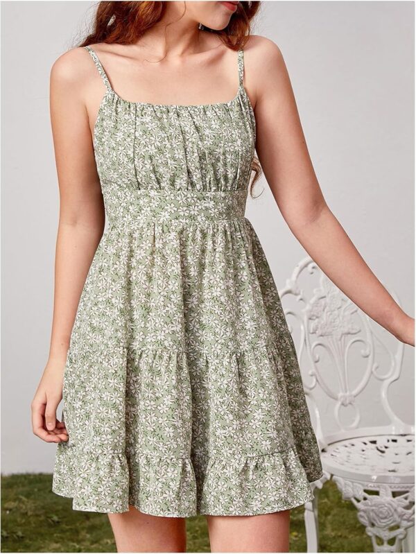 GORGLITTER Girl's Floral A Line Ruffle Cami Mini Dress Ruched Smocked Beach Vacation Sundress - Image 5