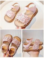 Ausing Toddler Little Girls Flower Open-Toe Flat Dress Sandals Summer Casual Shoes Elegant Princess Flat Sandals Kids Sandals - Image 4